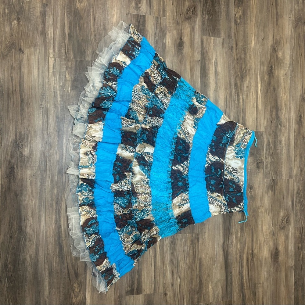 Boho Vibrant A-Line Skirt with Blue and Brown Pattern